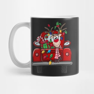 Santa and Rudolph Lighted Red Truck Christmas Yard Art 2 Mug